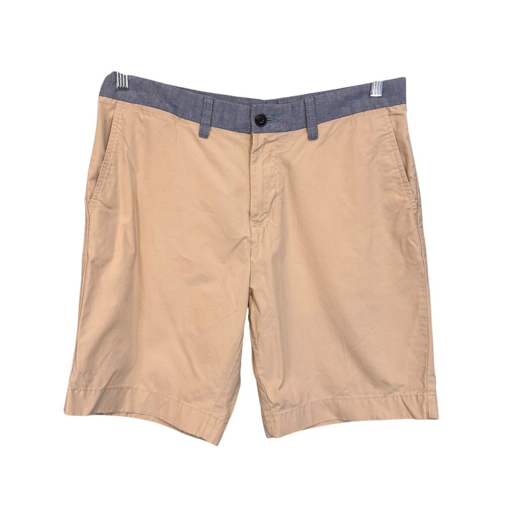 Tommy Hilfiger Chino Shorts Mens Size 33 Khaki Blue Preppy Flat Front Casual